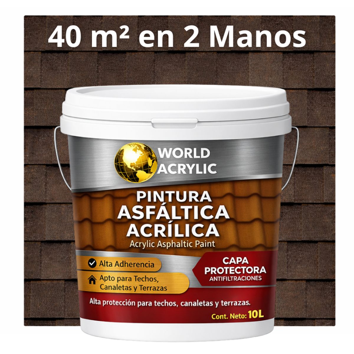 WORLD ACRYLIC - PINTURA - SELLO - IMPERMEABIZANTE - TEJAS ASFALTICA - TINETA 10L MARRON SEPIA