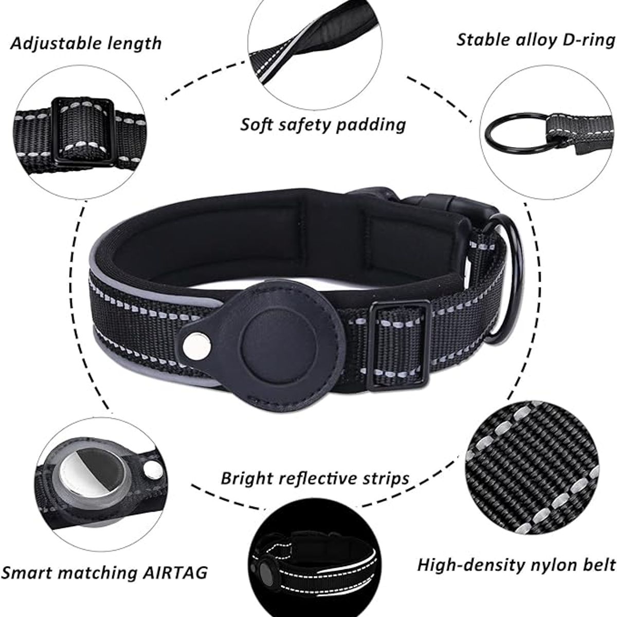 HOOPET - Collar Con Funda Airtag Para Perros O Gatos Mascotas - Negro MEDIUM
