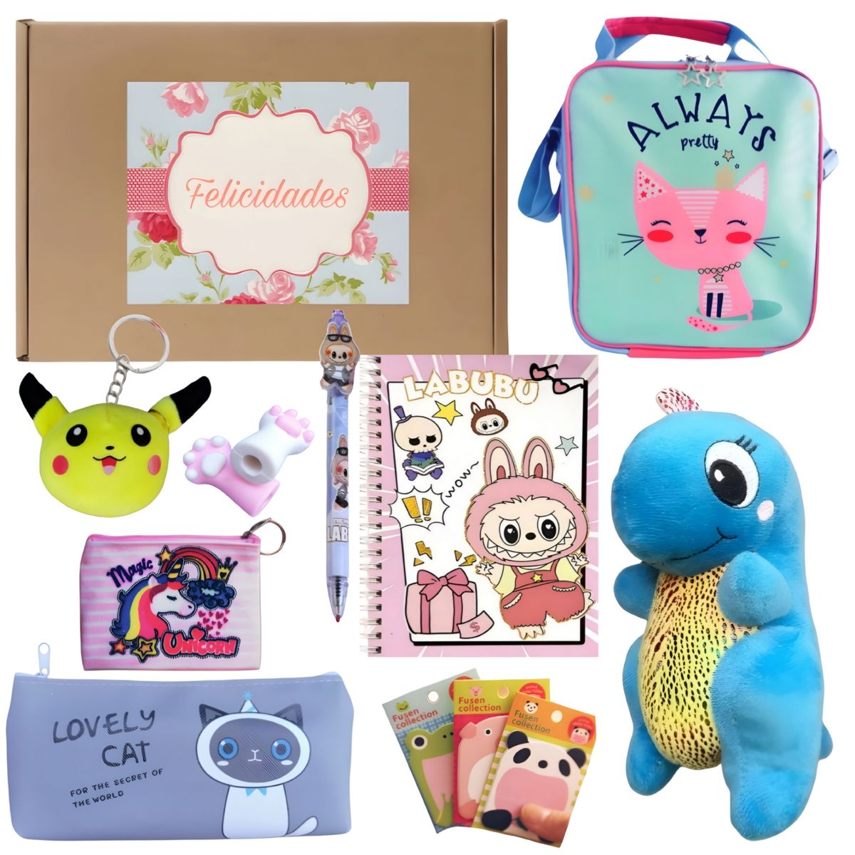GENERICO - Set de regalo con libreta peluche + papelería kawaii niña