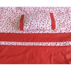 GENERICO - JUEGO DE SÁBANA CUNA, DISEÑO FLOR Y ROJO LISO