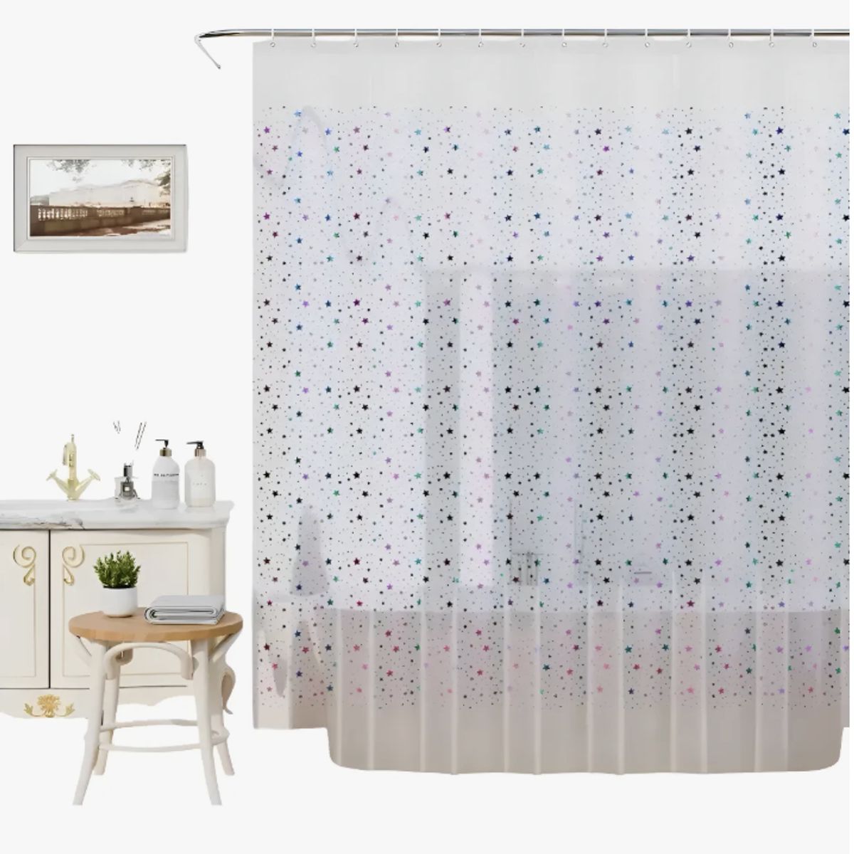 OKAY - Cortina Forro De Baño Transparente Impermeable + 12 Argollas Estrellas