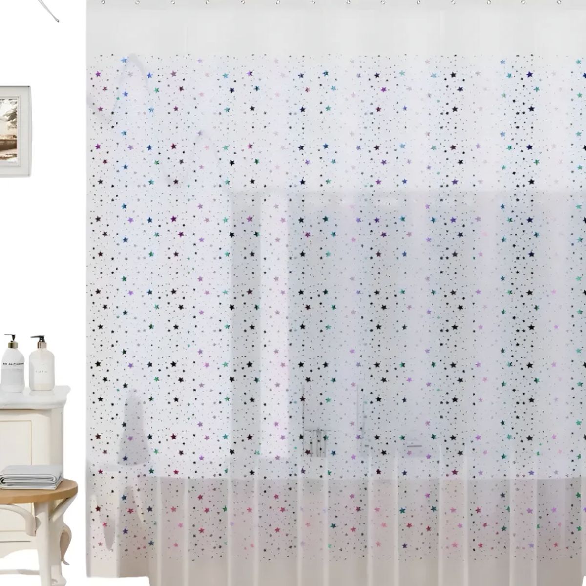 OKAY - Cortina Forro De Baño Transparente Impermeable + 12 Argollas Estrellas