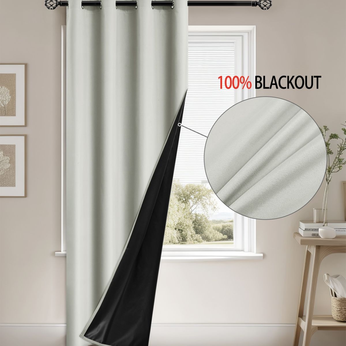 OKAY - Cortina Blackout Engomada 132x220 2 Paños Tela Fresca - Crudo