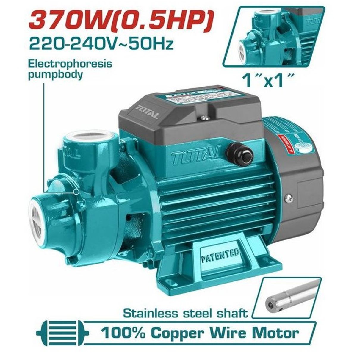 TOTAL TOOLS - Bomba Periférica de Agua 0.5 HP Total TWP13706