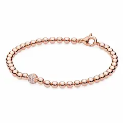 GENERICO - Pulsera de cuentas en Plata 925 con Enchape de Oro Rosa