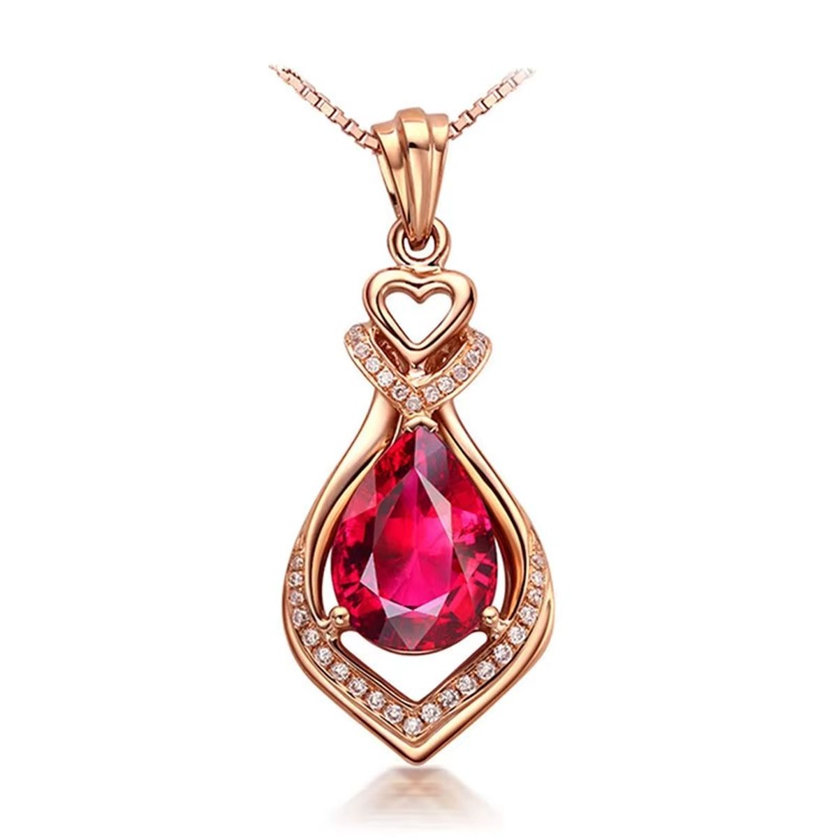 LUXURYJOYAS - Collar Con Rubí De 3kt Baño Oro Rosa 18kt LUXURYJOYASCL