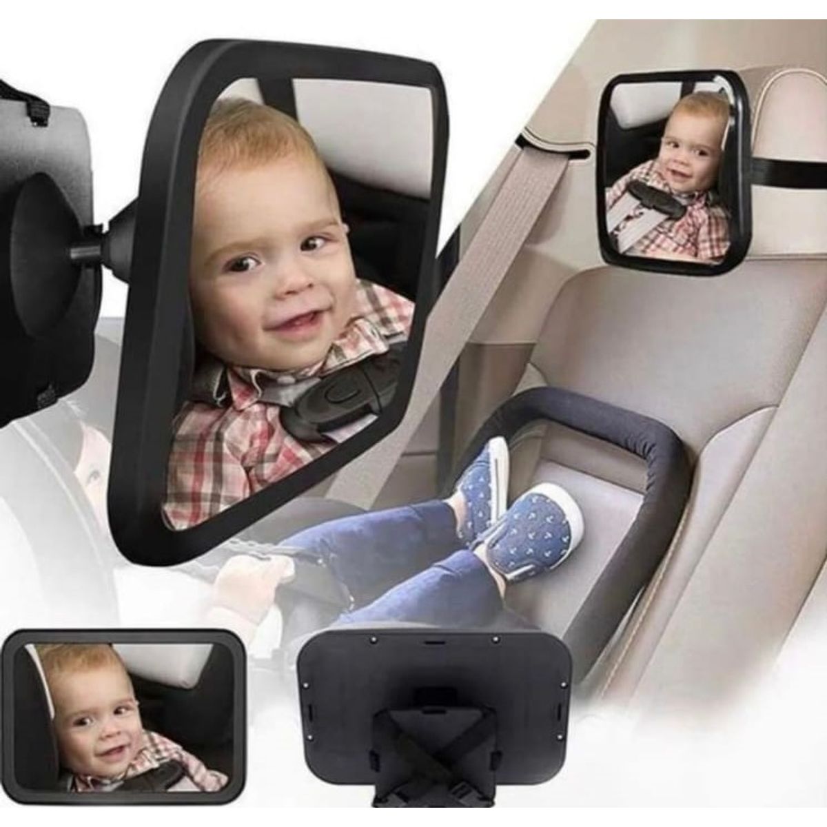 GENERICO - ESPEJO RETROVISOR DE AUTO PARA BEBE 360° COLOR NEGRO