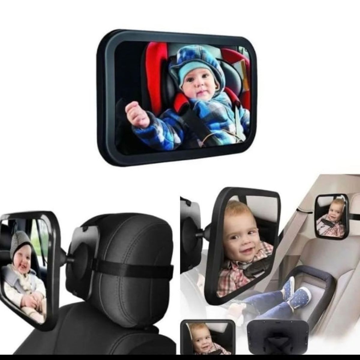 GENERICO - ESPEJO RETROVISOR DE AUTO PARA BEBE 360° COLOR NEGRO