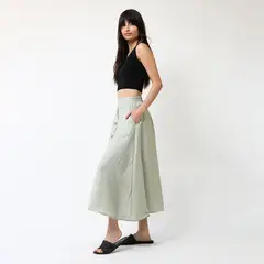 NATALIA SEGUEL - Falda Lino Verde Nilo Botones