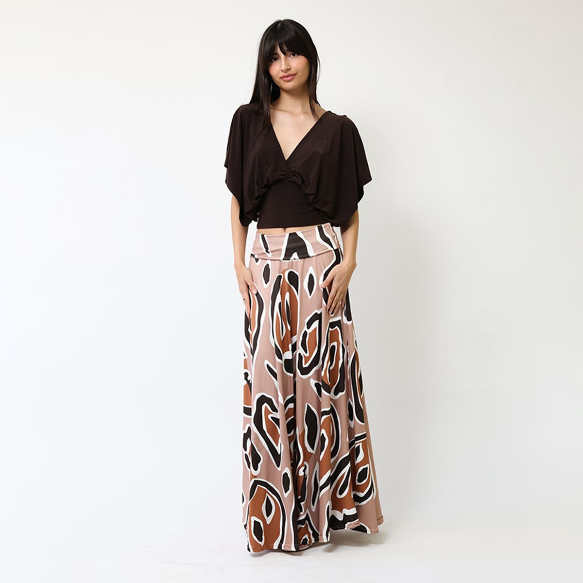 NATALIA SEGUEL - Falda Martina Animalprint Beige Café  Natalia Seguel