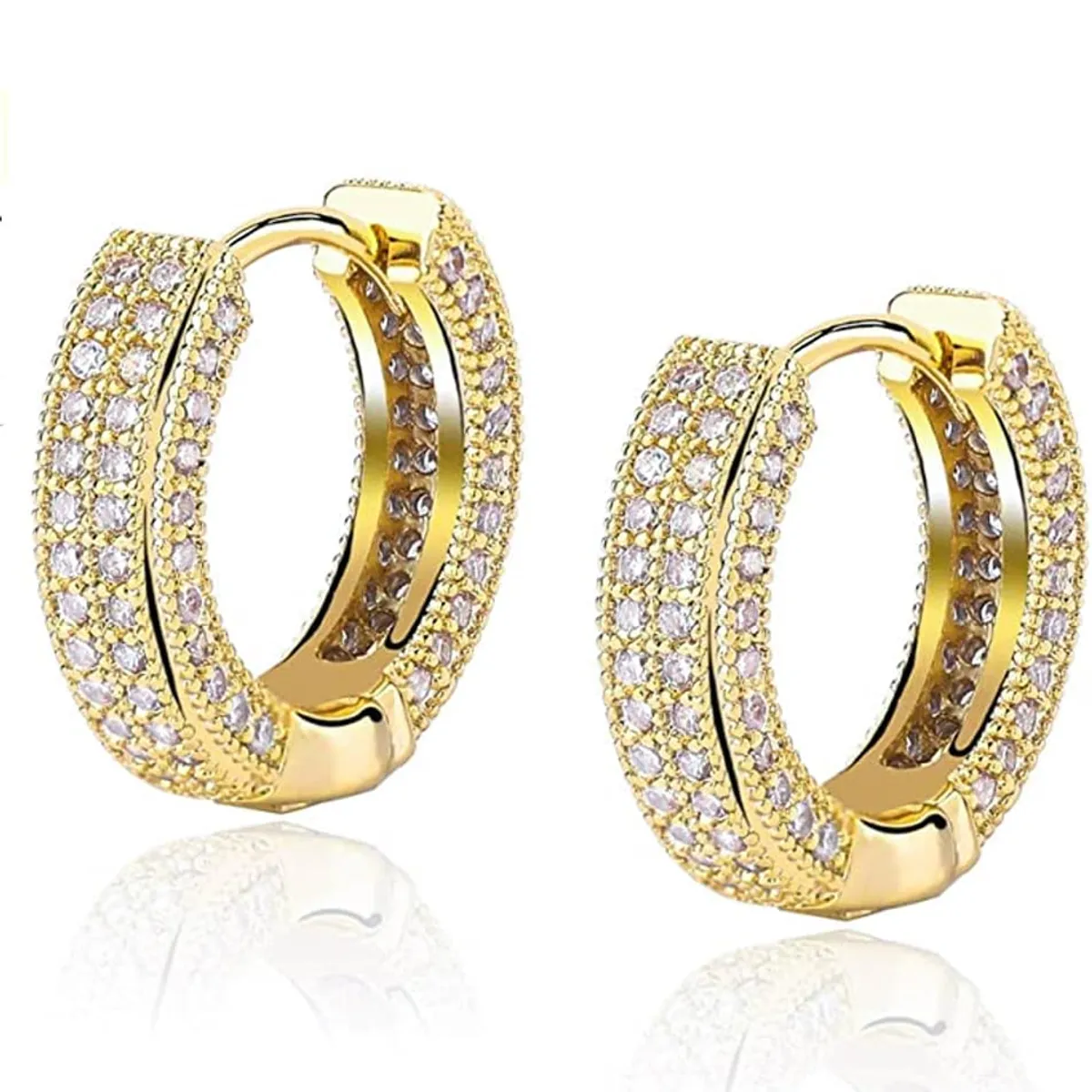 LUXURYJOYAS - Aros Argollas Oro 24kt Ccristales Click Bañado