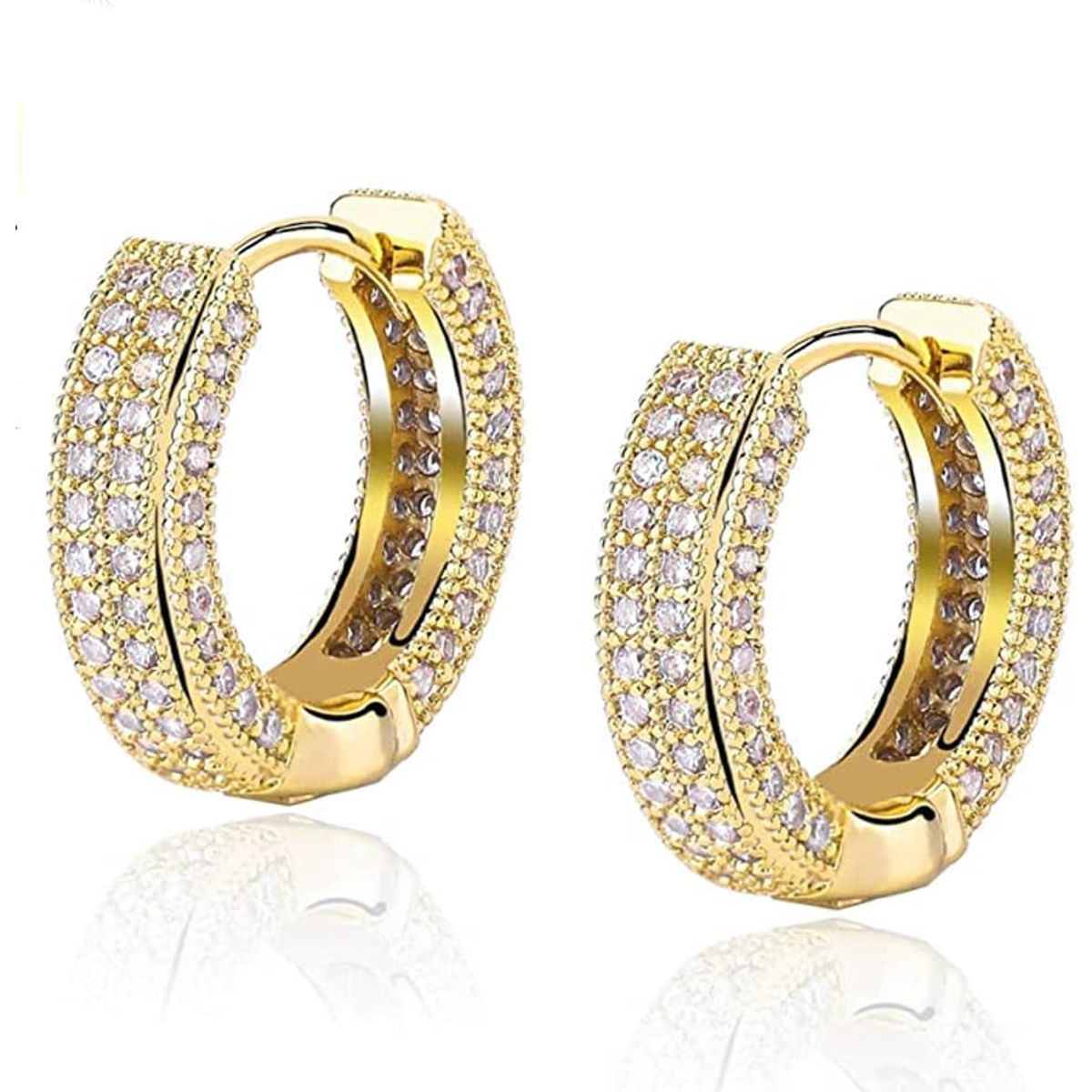 LUXURYJOYAS - Aros Argollas Oro 24kt Ccristales Click Bañado