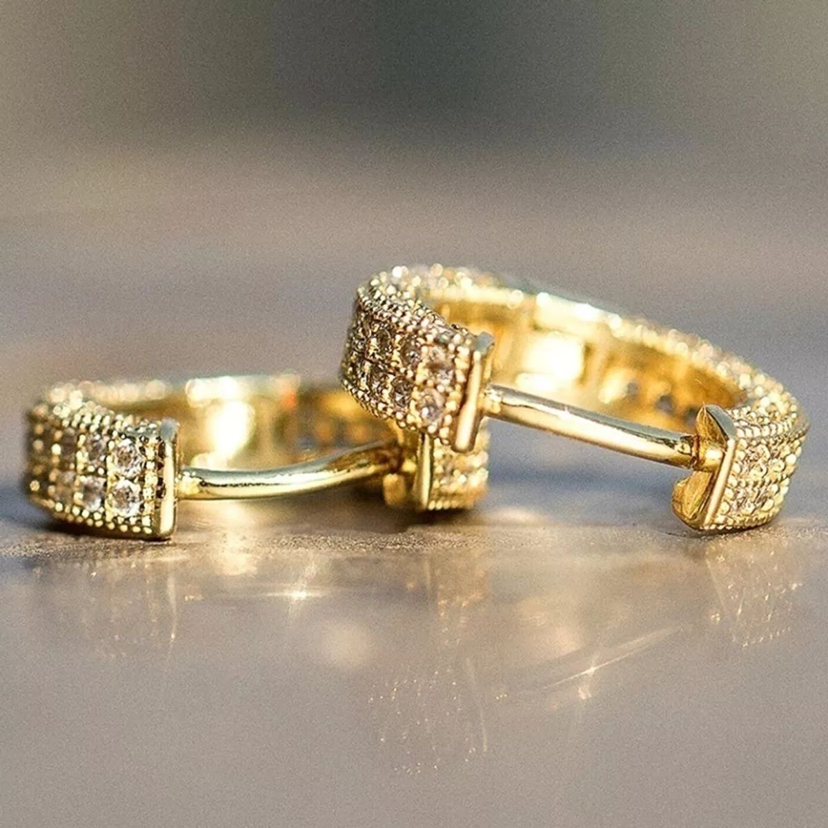 LUXURYJOYAS - Aros Argollas Oro 24kt Ccristales Click Bañado