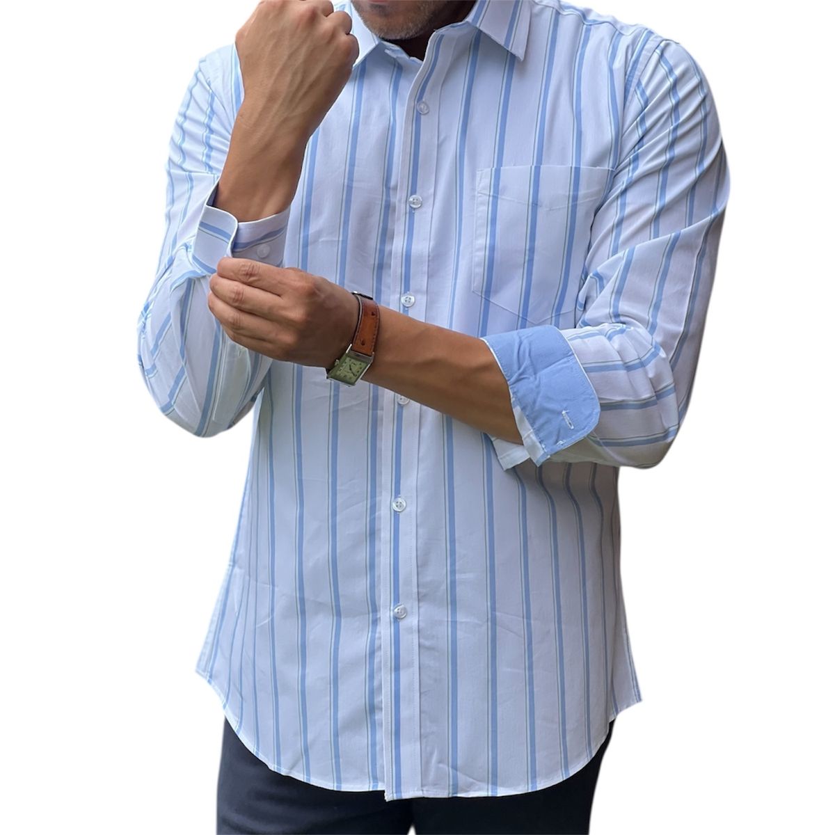 CORRALERO SASTRERIA - Camisa Roja Casual Rayada Slim Fit- Modern Design