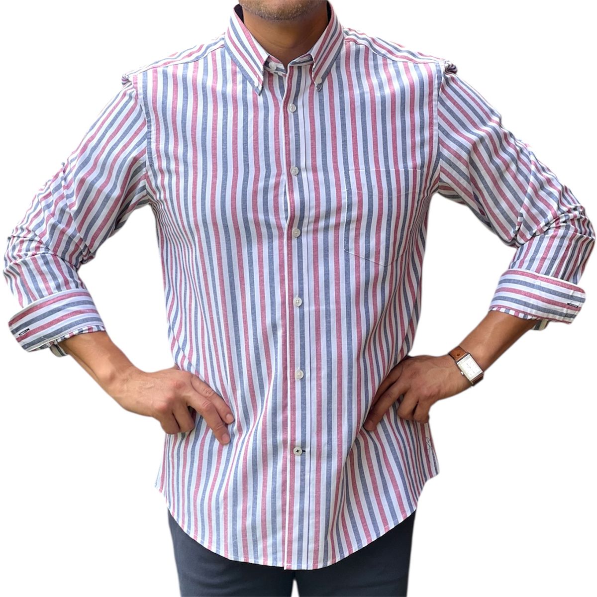 CORRALERO SASTRERIA - Camisa Roja Casual Rayada Slim Fit- Modern Design