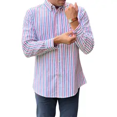 CORRALERO SASTRERIA - Camisa Roja Casual Rayada Slim Fit- Modern Design