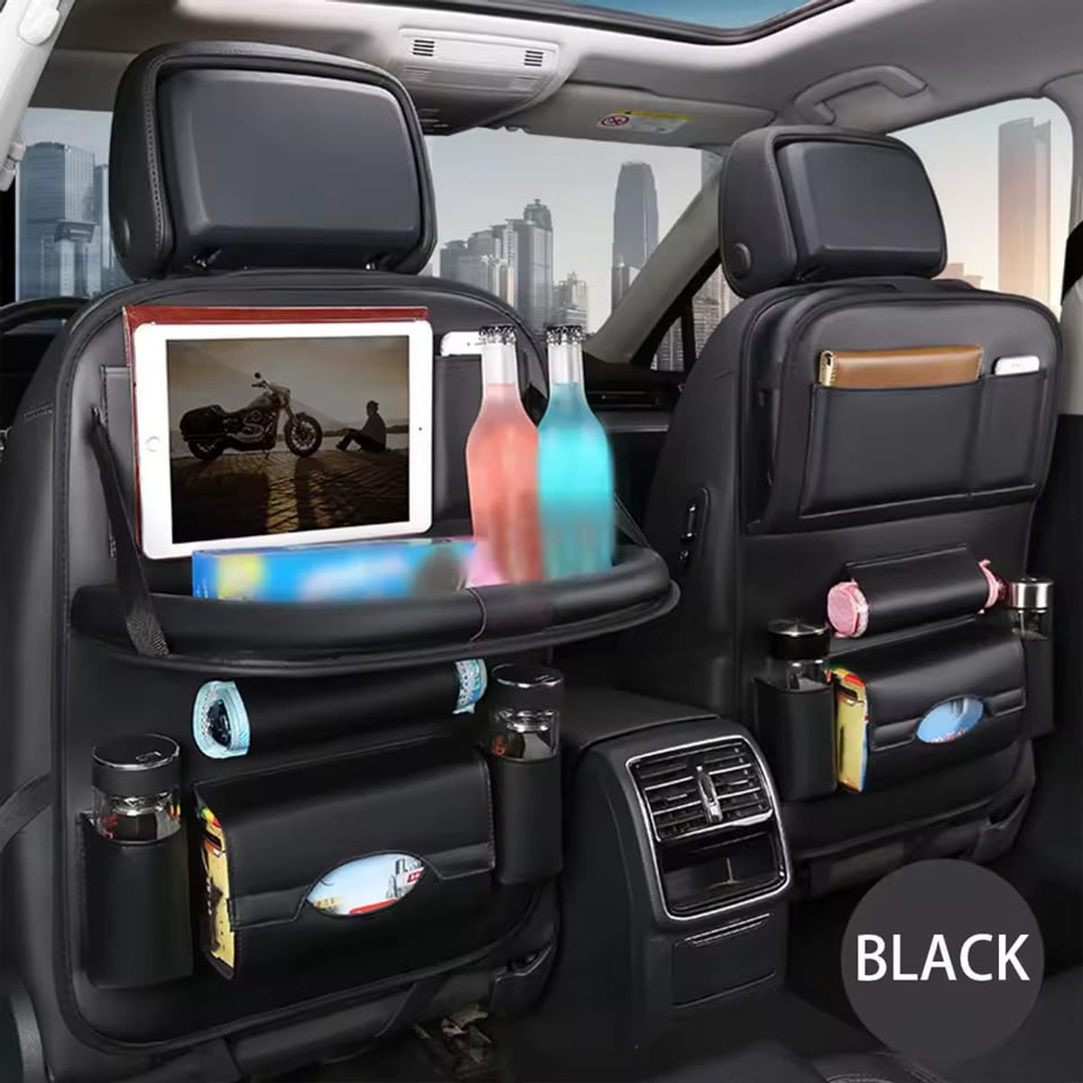 GENERICO - ORGANIZADOR DE AUTO PARA   ASIENTO TRASERO COLOR NEGRO