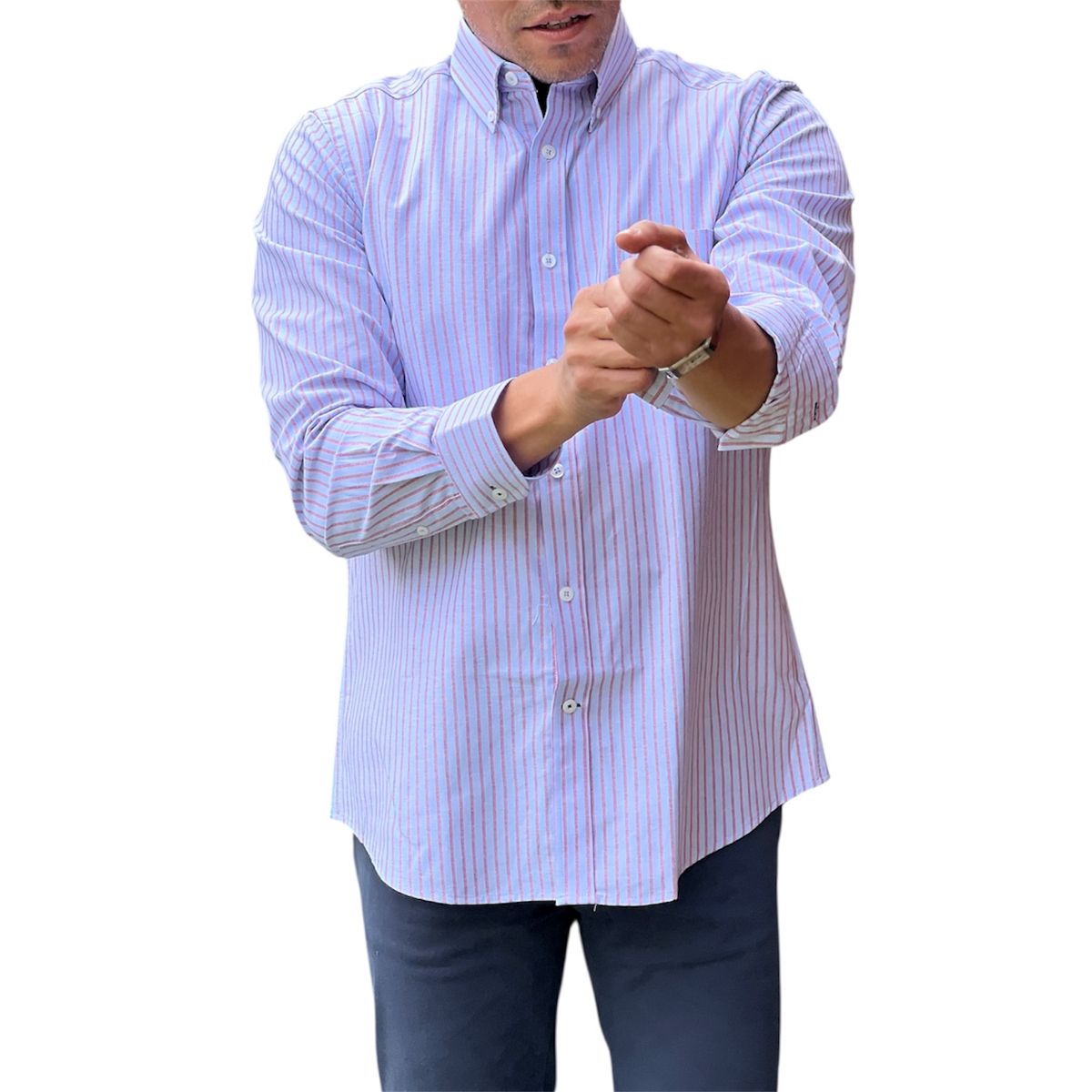 CORRALERO SASTRERIA - Camisa Roja Casual Rayada Slim Fit- Modern Design