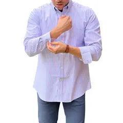 CORRALERO SASTRERIA - Camisa Roja Casual Rayada Slim Fit- Modern Design