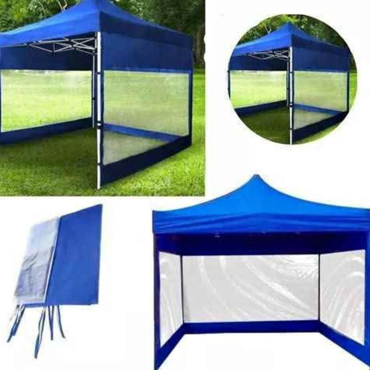 GENERICO - LATERAL DE LONA AZUL TRANSPARENTE IMPERMEABLE DE 3X3 METROS