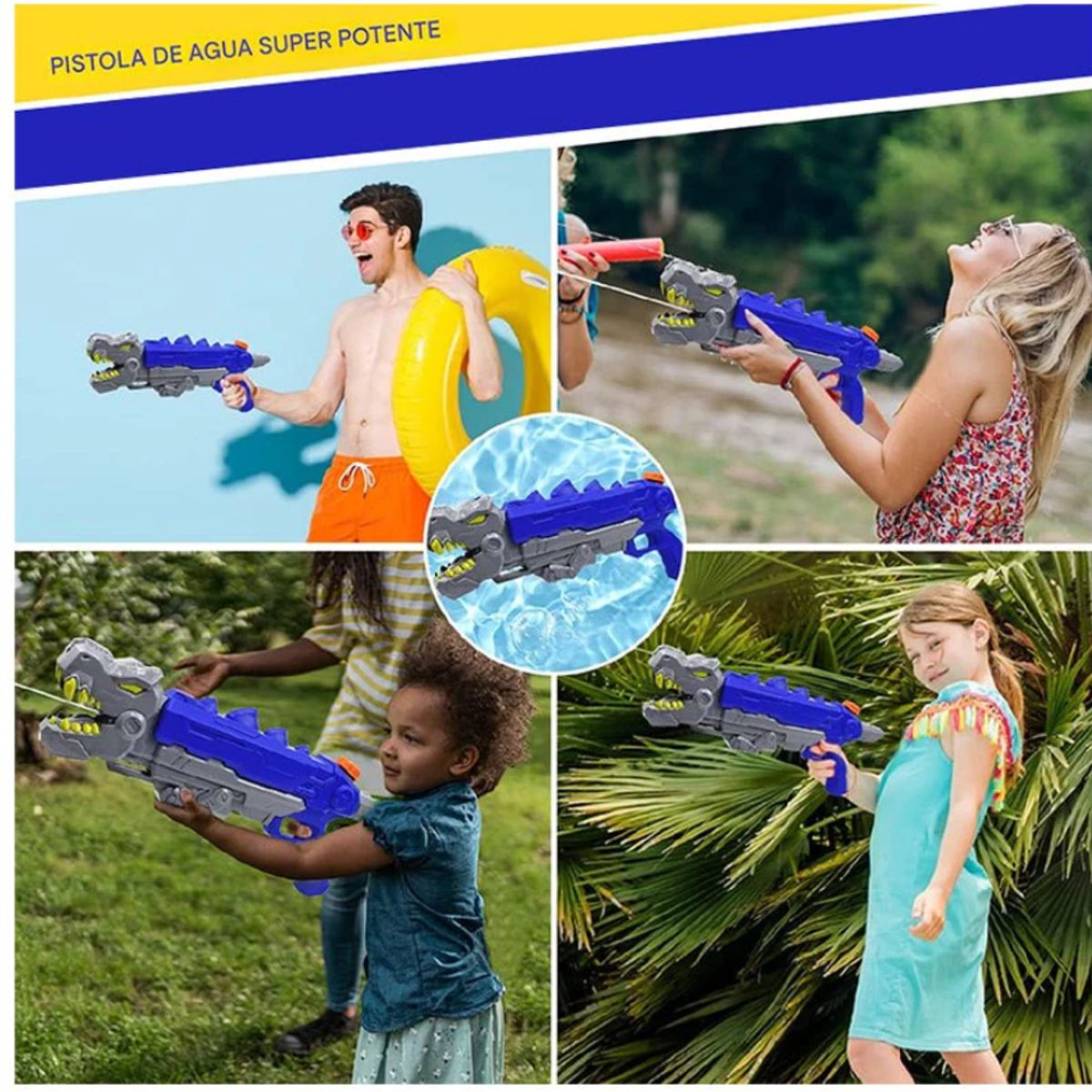GENERICO - Pistola Lanza Agua Dinosaurio Rex Azul Juguete Verano