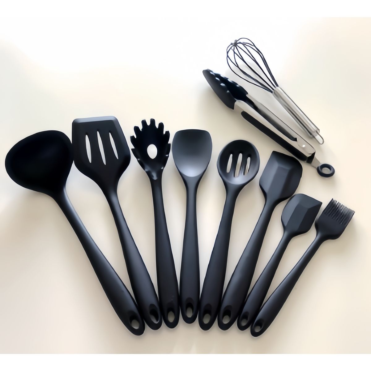 GENERICO - Set 10 Utensilios De Silicona Antiadherentes Cocina Espatula Negro