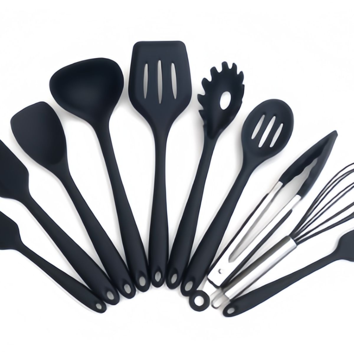 GENERICO - Set 10 Utensilios De Silicona Antiadherentes Cocina Espatula Negro