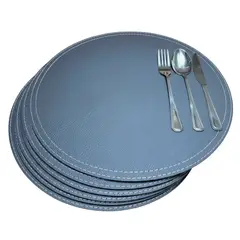 IRM - Pack 6 Manteles Individuales Eco Cuero Redondo 38cm Azul