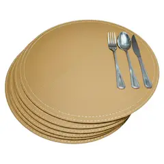 IRM - Pack 6 Manteles Individuales Eco Cuero Redondo Beige 38cm