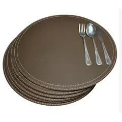 IRM - Pack 6 Manteles Individuales Eco Cuero Redondo 38cm Marrón