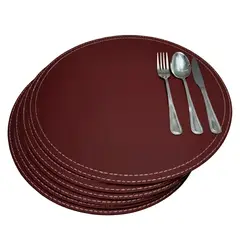 IRM - Pack 6 Manteles Individuales Eco Cuero Redondo Burdeo 38cm