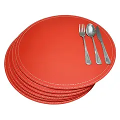 IRM - Pack 6 Manteles Individuales Eco Cuero Redondo 38cm Rojo