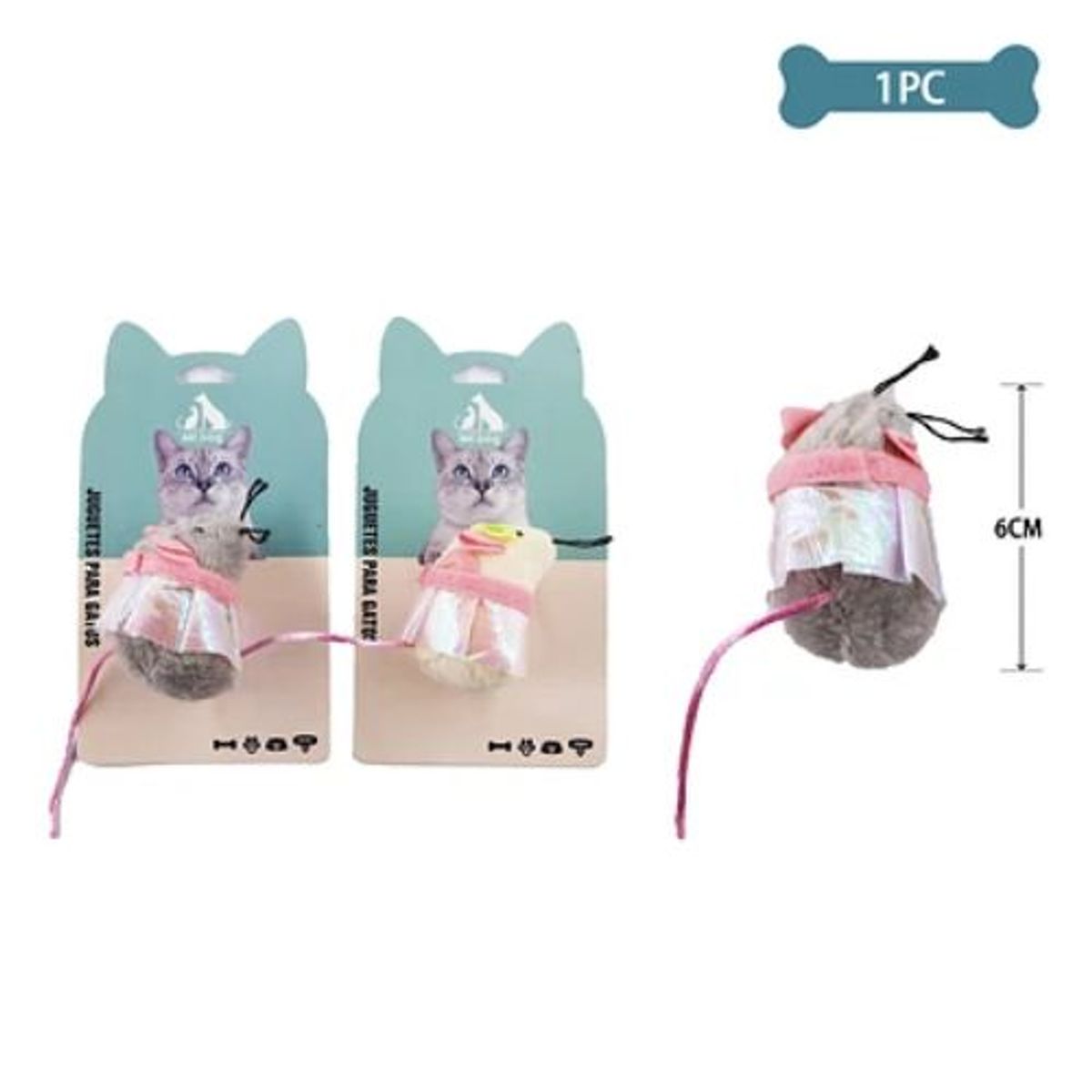 GENERICO - Juguete para gato ratón con delantal 6cm Color Aleatorio