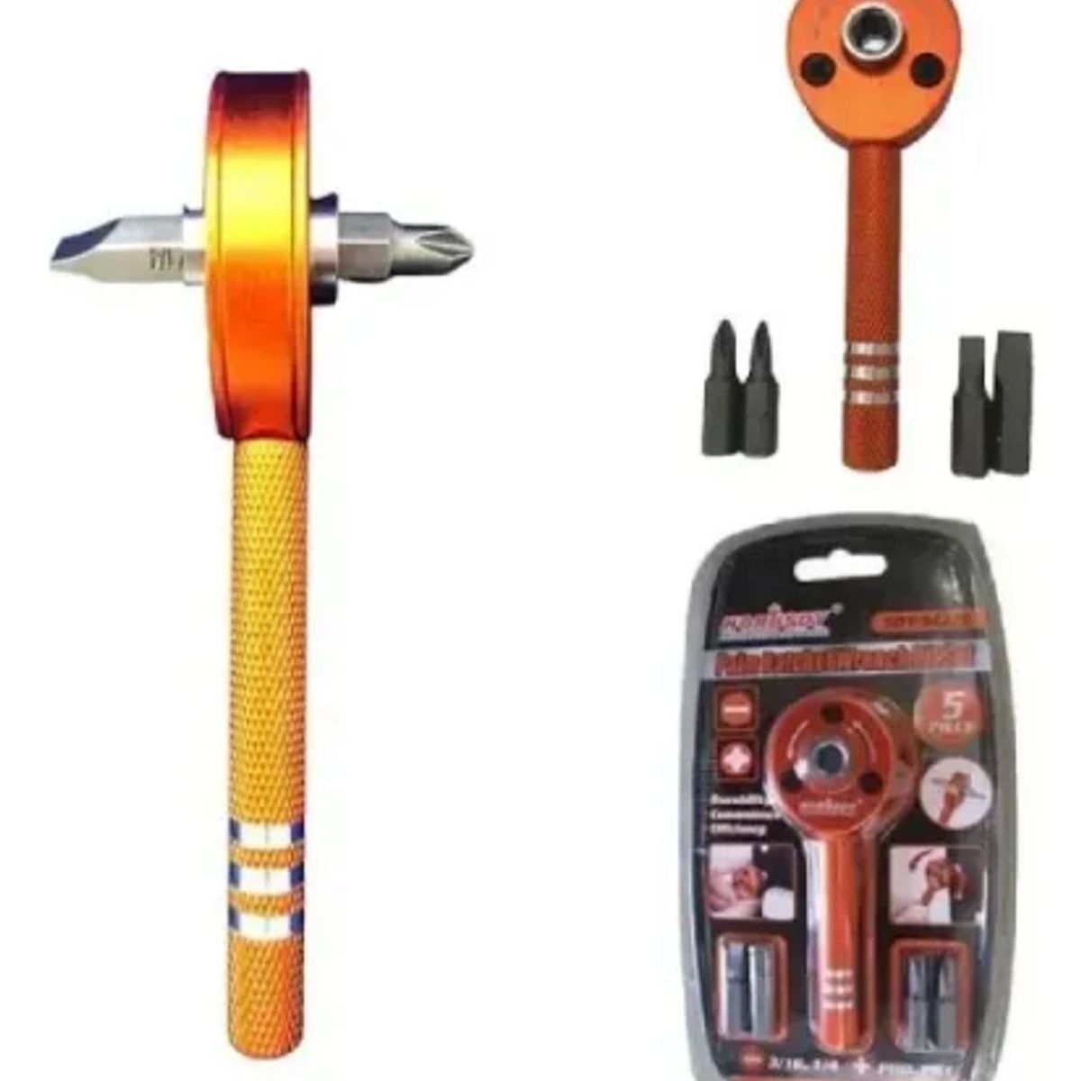 GENERICO - Chicharra Mini Trinquete 3/16 1/4 5 Piezas Horusdy Sdy-94270 Color Naranja