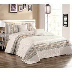 GENERICO - CUBRECAMA QUILT 2 PLAZA BEIGE DISEÑO MODERNO ELEGANTE DECORATIVO TFI