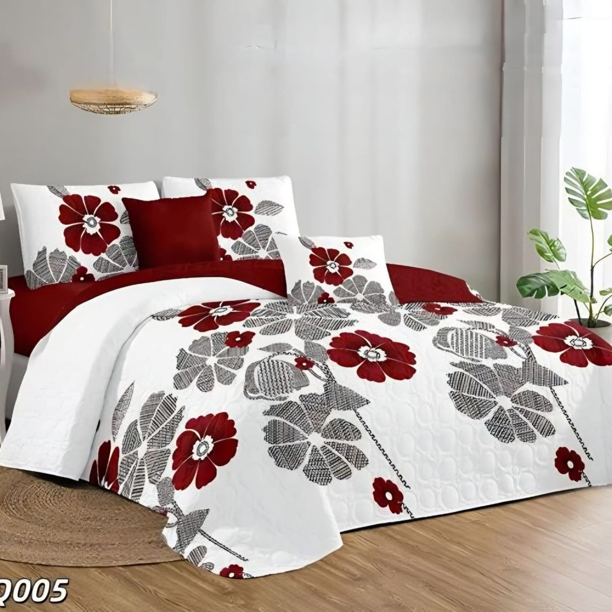 GENERICO - Juego de Sabanas KING + Fundas para Almohada - Diseño Flores Rojas