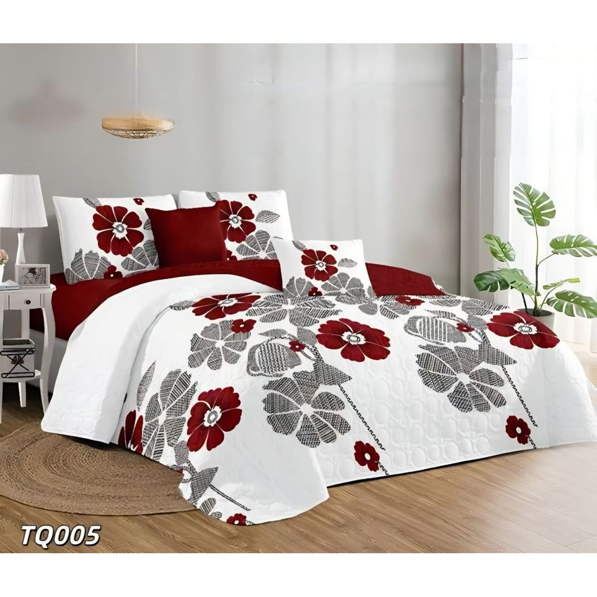GENERICO - Juego de Sabanas KING + Fundas para Almohada - Diseño Flores Rojas