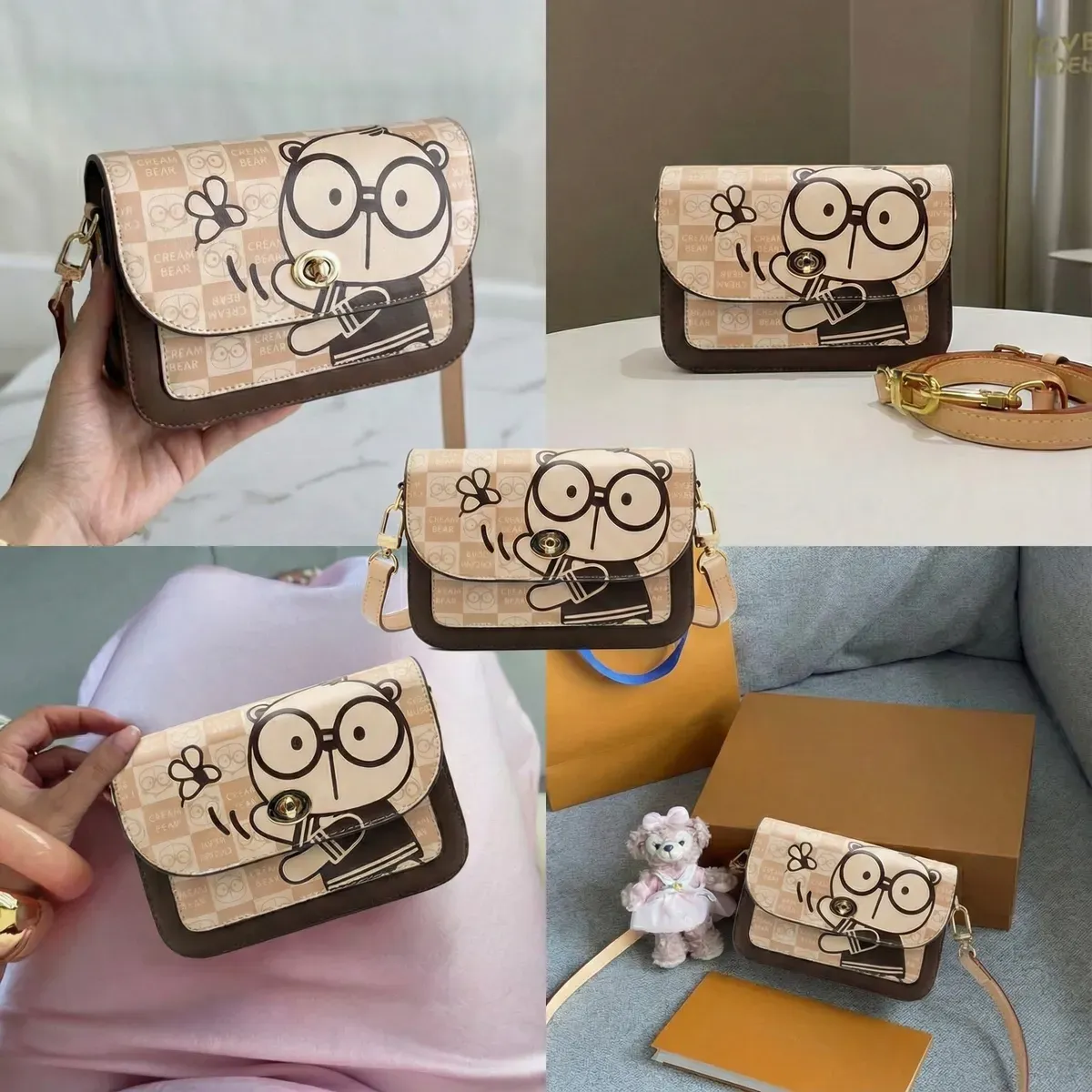 BOVINITA - Cartera Mujer Bolso Cream Bear Origina Bandolera Café Beige