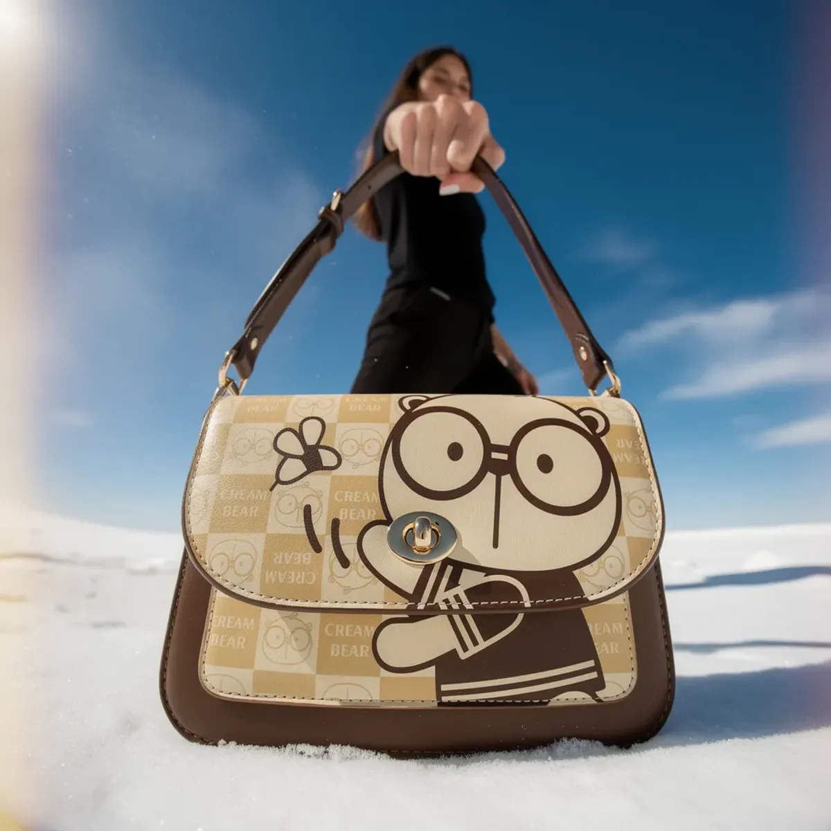 BOVINITA - Cartera Mujer Bolso Cream Bear Origina Bandolera Café Beige