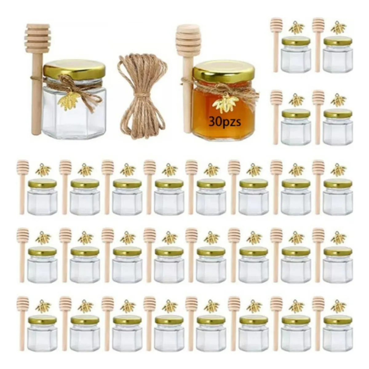 ANYHOGAR - Lote Mini Tarros De Miel De Cristal De 45 Ml Con Tapón Nylon