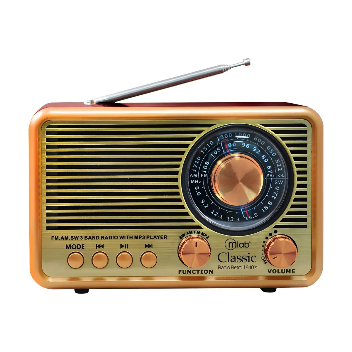 MICROLAB - Radio Retro Clásico Recargable Bluetooth Microlab