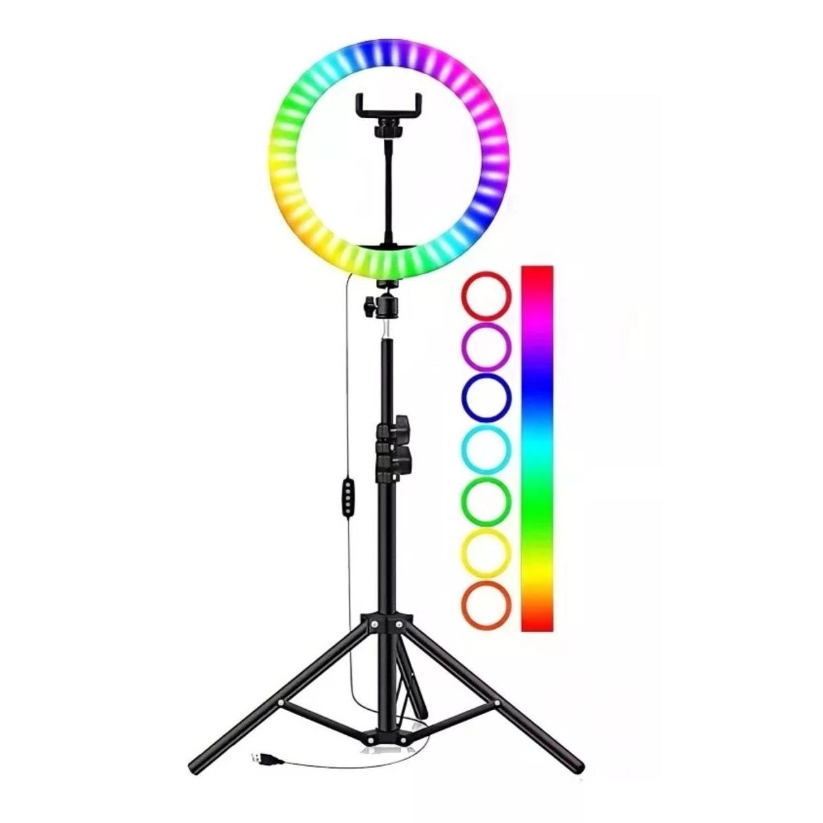 GENERICO - Aro De LUZ LED RGB 26cm USB Tripode 2m Negro