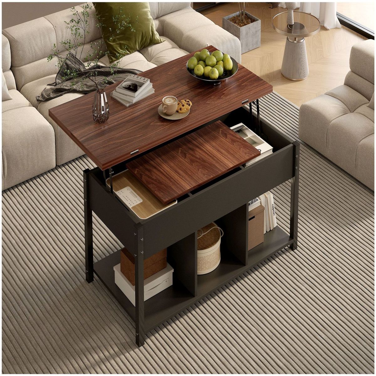 HOMER DESIGN - Mesa De Centro Covertible Expandible 3 En 1 Multiuso