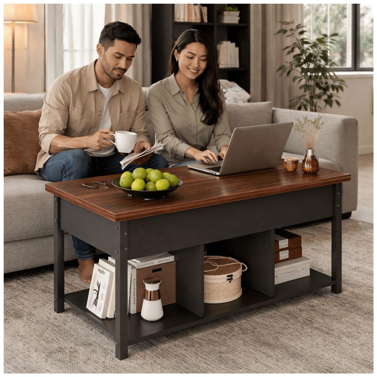 HOMER DESIGN - Mesa De Centro Covertible Expandible 3 En 1 Multiuso