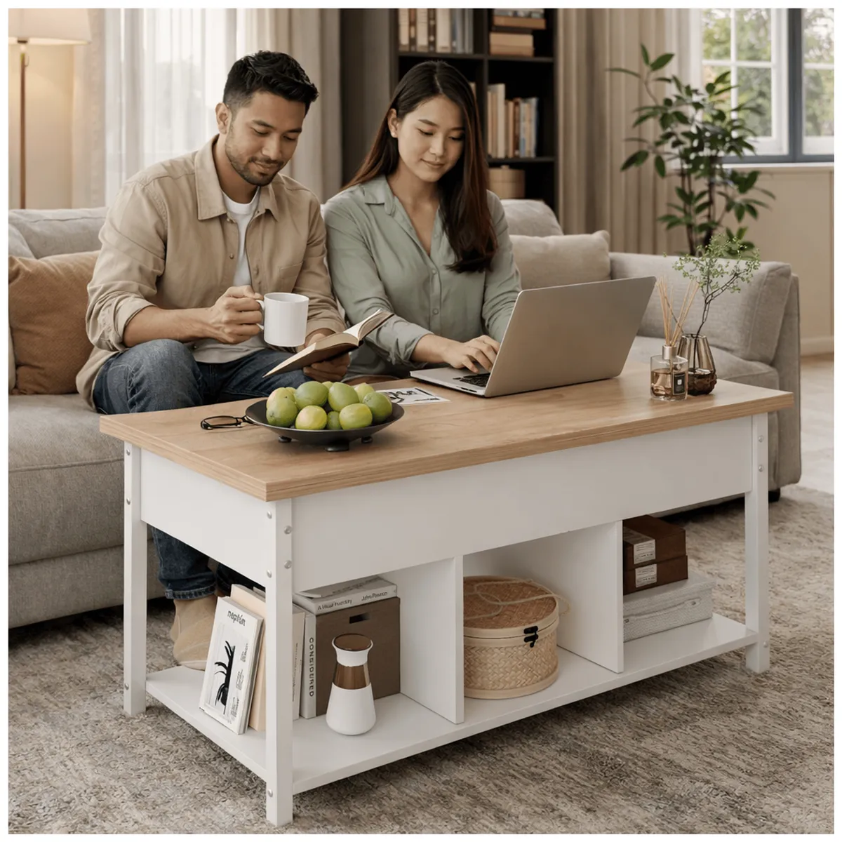 HOMER DESIGN - Mesa De Centro Covertible Expandible 3 En 1 Multiuso
