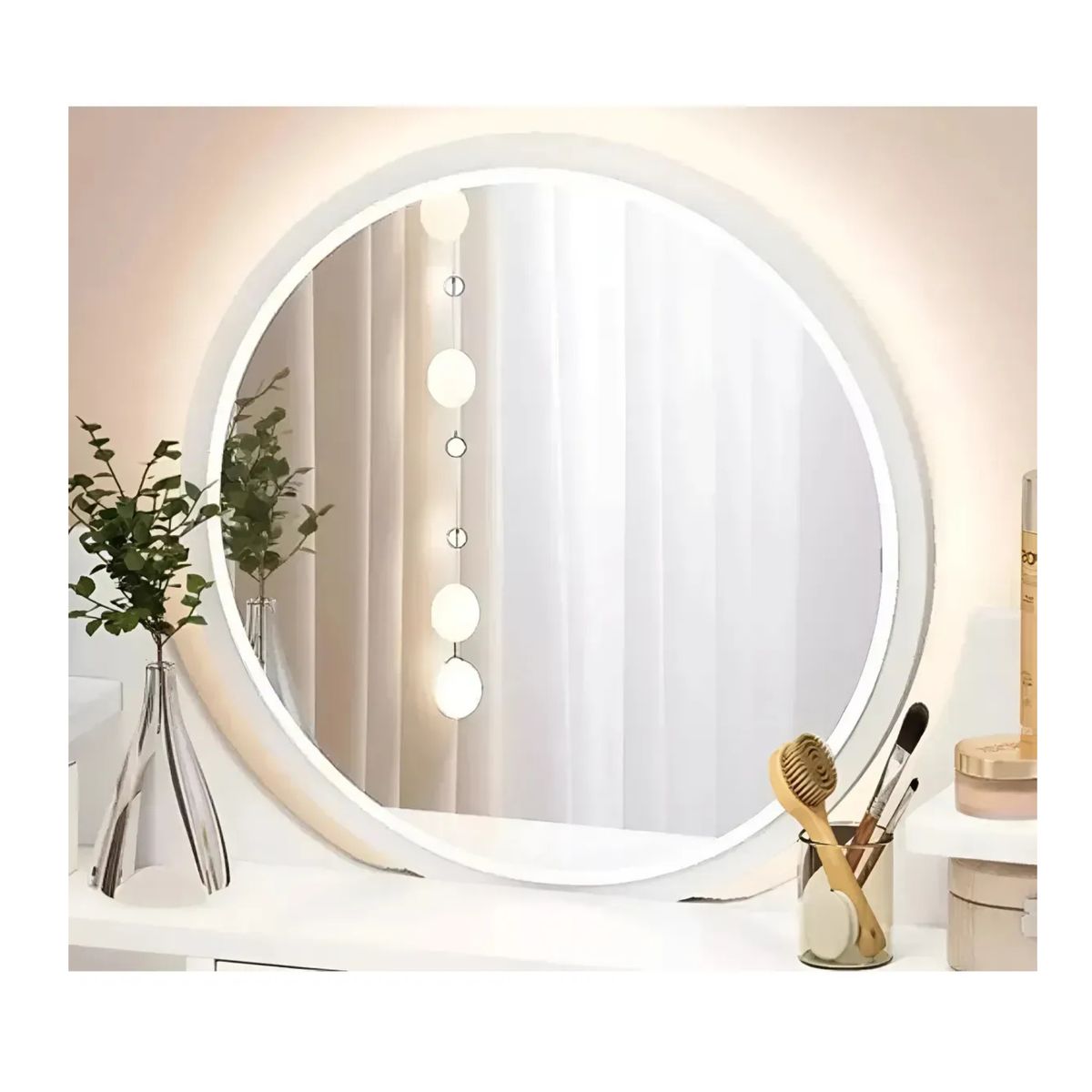 MOVI - Tocador de Maquillaje Moderno con Espejo LED Iluminado 2 Cajones y Silla