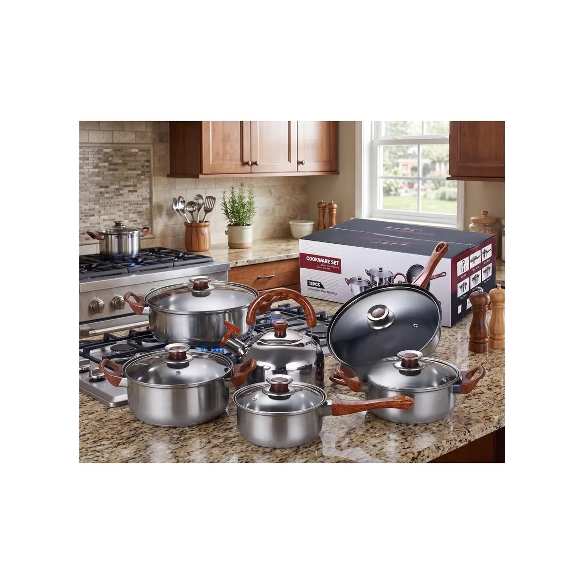 GENERICO - Set De Ollas De Cocina Y Tetera 12 Piezas