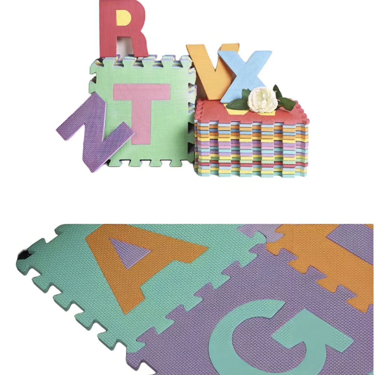 OKAY - Tapete Encastrable Para Bebé Haiton Alfombra Bebe Goma Eva, Letras Color 30cm X 30cm 8 Mm X 26u