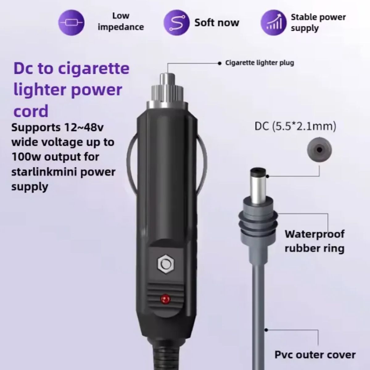 GENERICO - Cable Cargador 3 En 1 Dc A Tipo-c Para Starlink Mini Ip65 Gris Oscuro