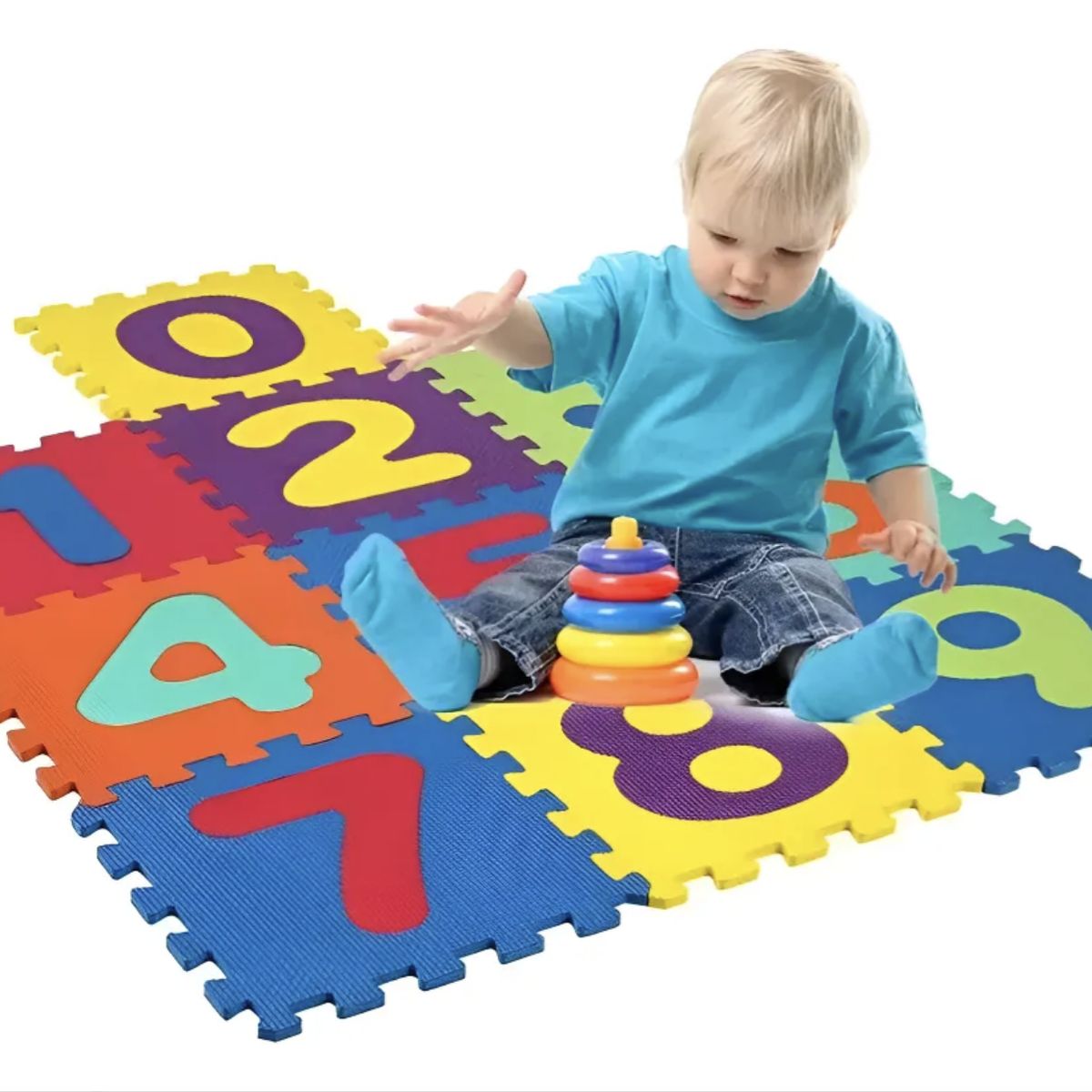 OKAY - Set 10 Alfombra Goma Eva Bebes 30x30cm Números Color Variado